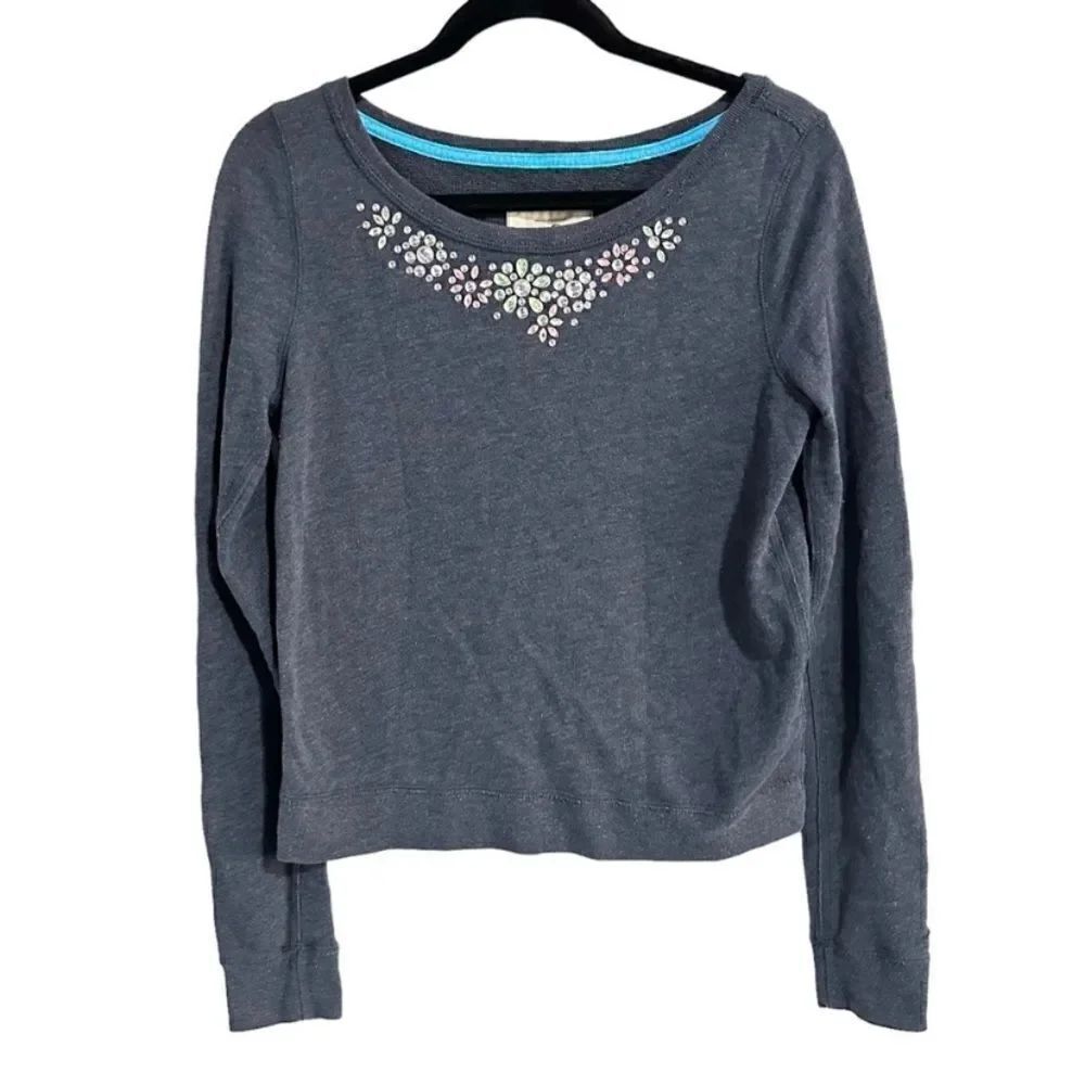 Hollister navy blue jeweled, crewneck sweatshirt, size small